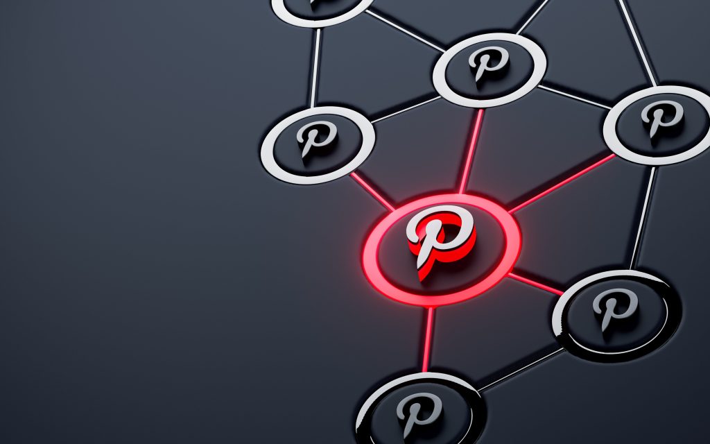 Plusieurs boutons Pinterest reliés entre eux, dont un seul lumineux.