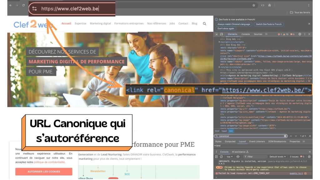 URL qui s'autoréférence avec une canonique dans le code html